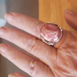 Rare Rhodochrosite Stone Ring in Sterling Silver